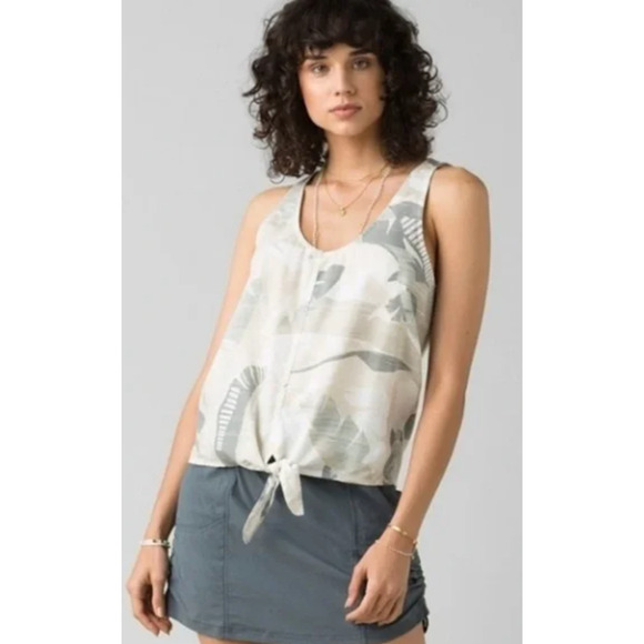 PrAna Women's McKenzie Neutral Tie Front Tank Top Bone Paloma Size S (2-8) - Picture 1 of 6